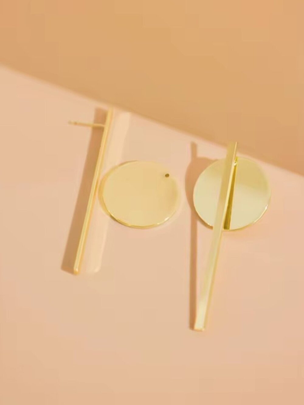 Axis Gold Linear Disc Earrings - Picture 4 of 4